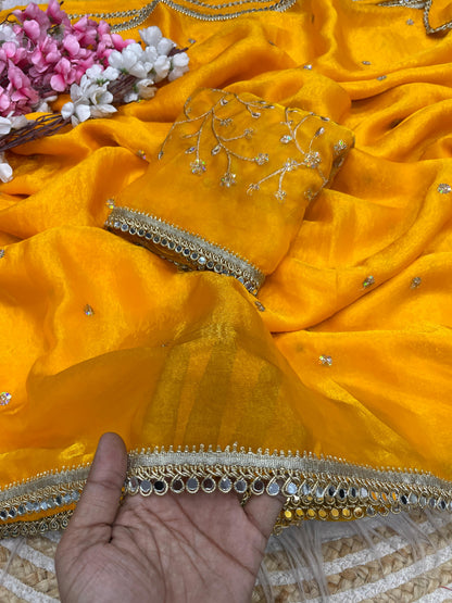 Luxury Sequin Butti Saree with Rich Mirror Lace on Both Sides