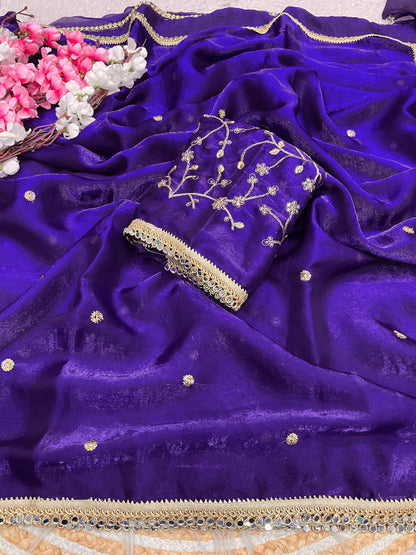 Luxury Sequin Butti Saree with Rich Mirror Lace on Both Sides