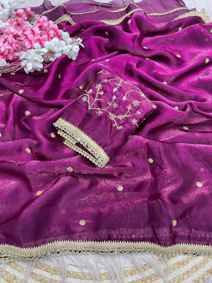 Luxury Sequin Butti Saree with Rich Mirror Lace on Both Sides