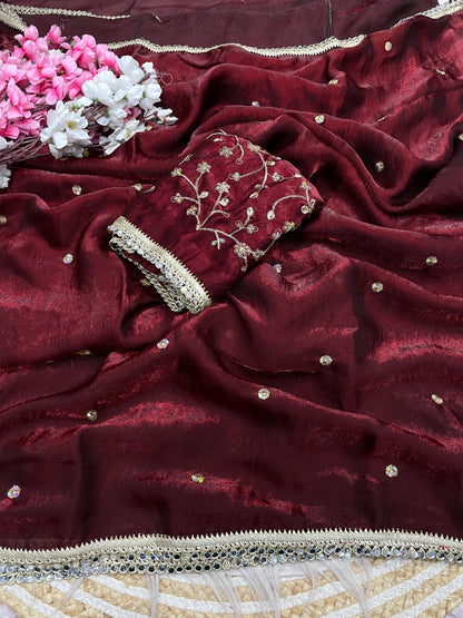 Luxury Sequin Butti Saree with Rich Mirror Lace on Both Sides
