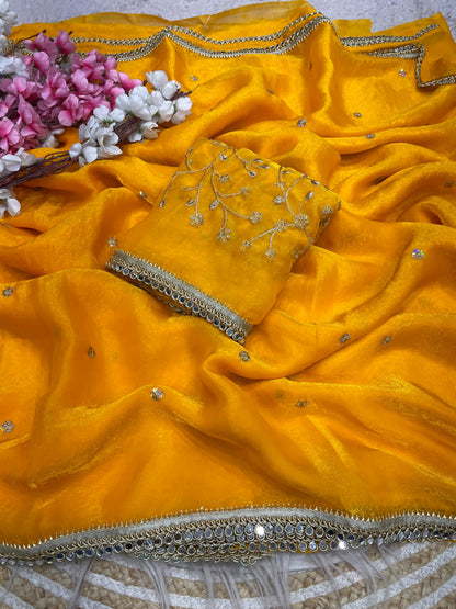 Luxury Sequin Butti Saree with Rich Mirror Lace on Both Sides