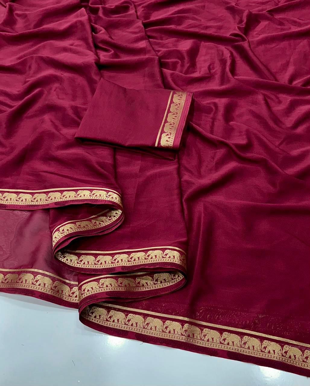 Premium Mysore Crepe Saree with Running Blouse