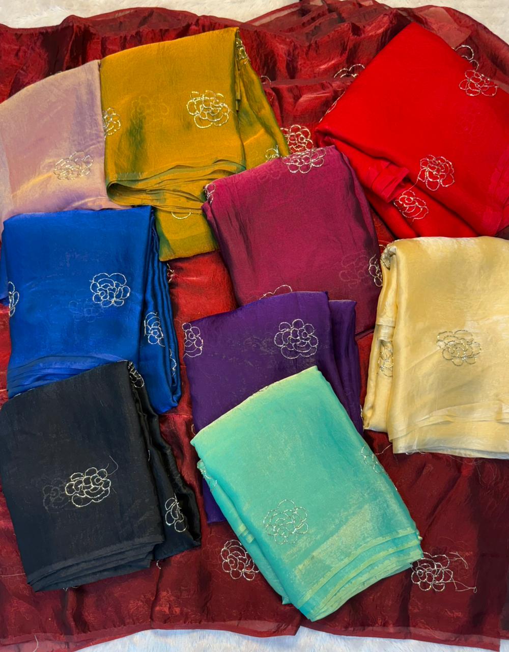 Premium Rose Two-Tone Space Silk Saree with Handwork Beads