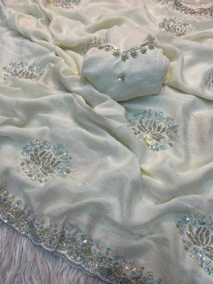 Boutique Level Rangoli Silk Saree with Sequins, Cutwork & Handwork