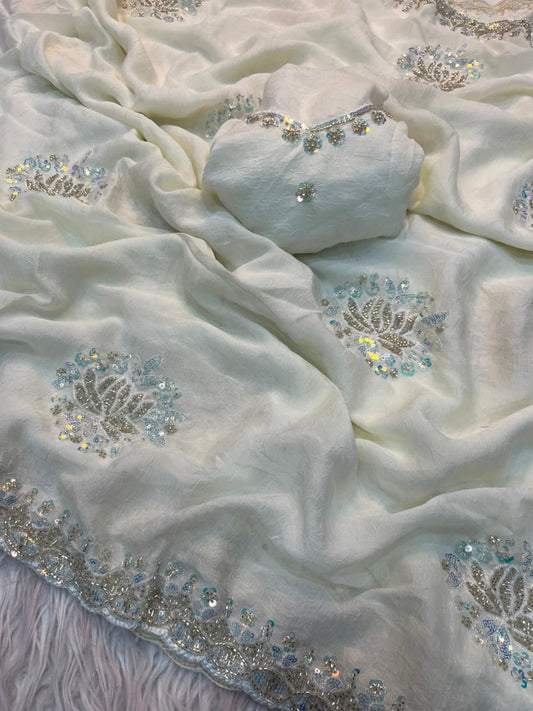 Boutique Level Rangoli Silk Saree with Sequins, Cutwork & Handwork