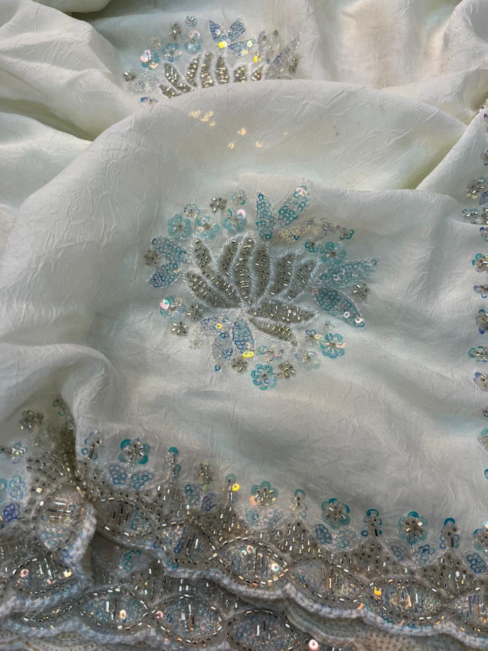 Boutique Level Rangoli Silk Saree with Sequins, Cutwork & Handwork