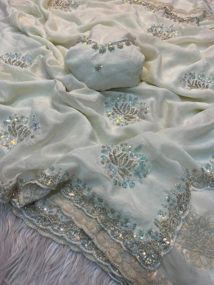 Boutique Level Rangoli Silk Saree with Sequins, Cutwork & Handwork