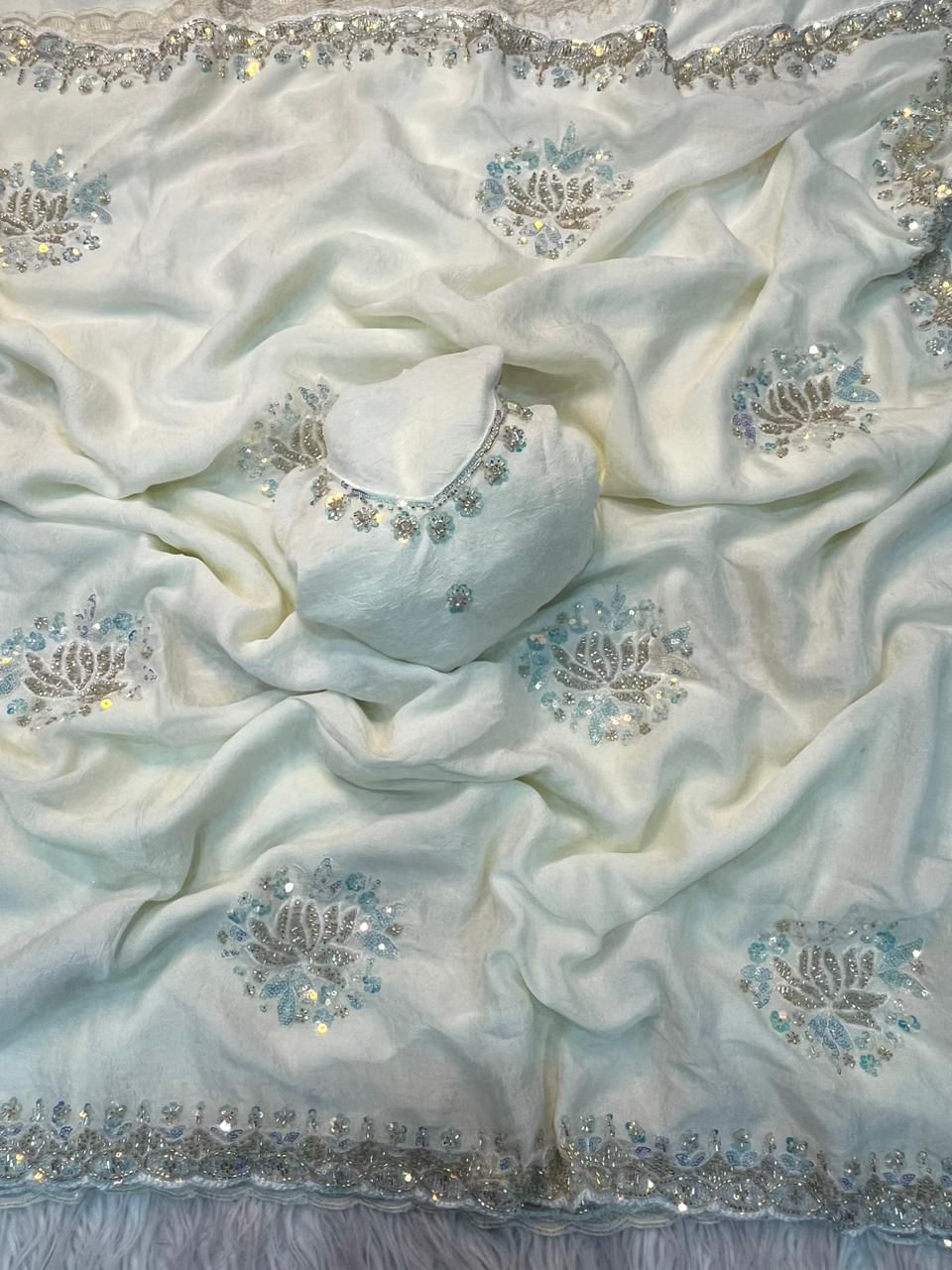 Boutique Level Rangoli Silk Saree with Sequins, Cutwork & Handwork