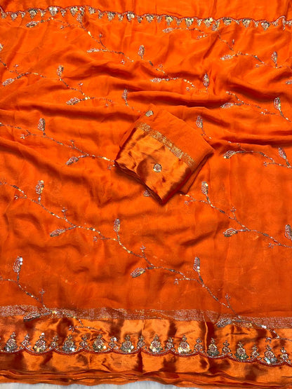 Designer Viscose Georgette Saree with Beads & Sequins Work