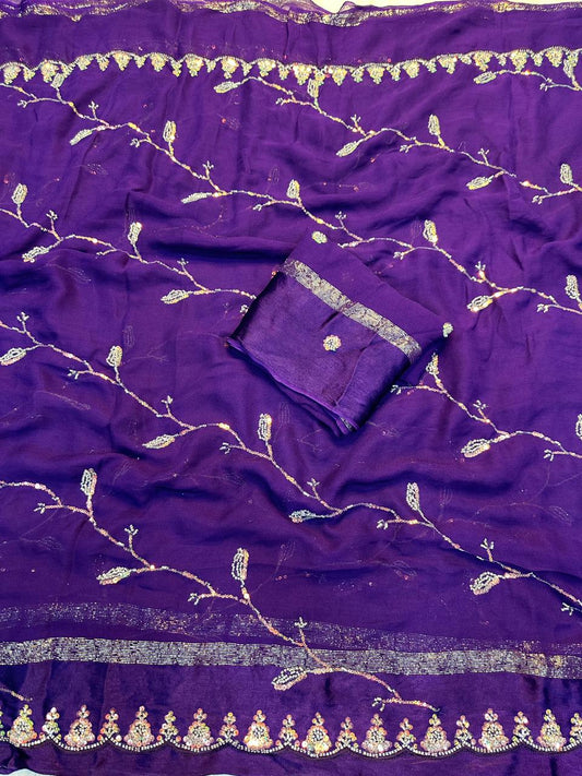 Designer Viscose Georgette Saree with Beads & Sequins Work