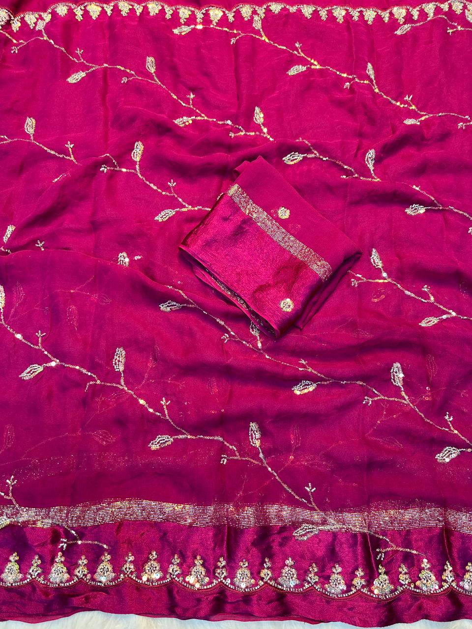 Designer Viscose Georgette Saree with Beads & Sequins Work