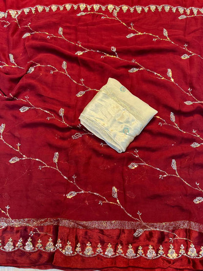 Designer Viscose Georgette Saree with Beads & Sequins Work