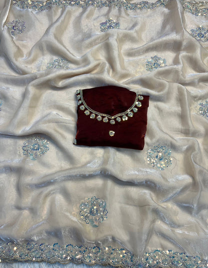 Premium Space Silk Sequins Saree with Designer Handwork Blouse