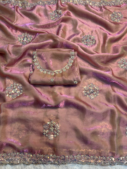 Premium Space Silk Sequins Saree with Designer Handwork Blouse