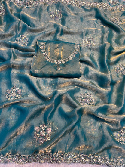 Premium Space Silk Sequins Saree with Designer Handwork Blouse