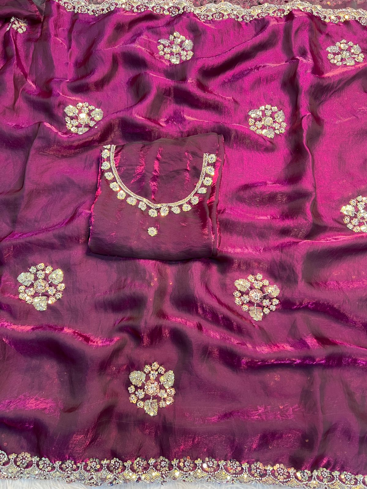 Premium Space Silk Sequins Saree with Designer Handwork Blouse