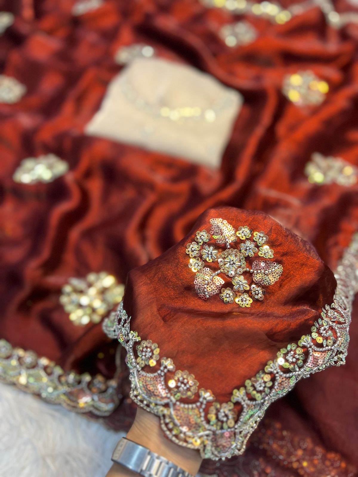 Premium Space Silk Sequins Saree with Designer Handwork Blouse
