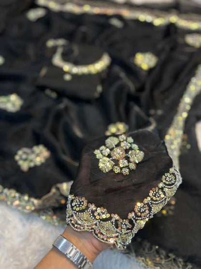 Premium Space Silk Sequins Saree with Designer Handwork Blouse