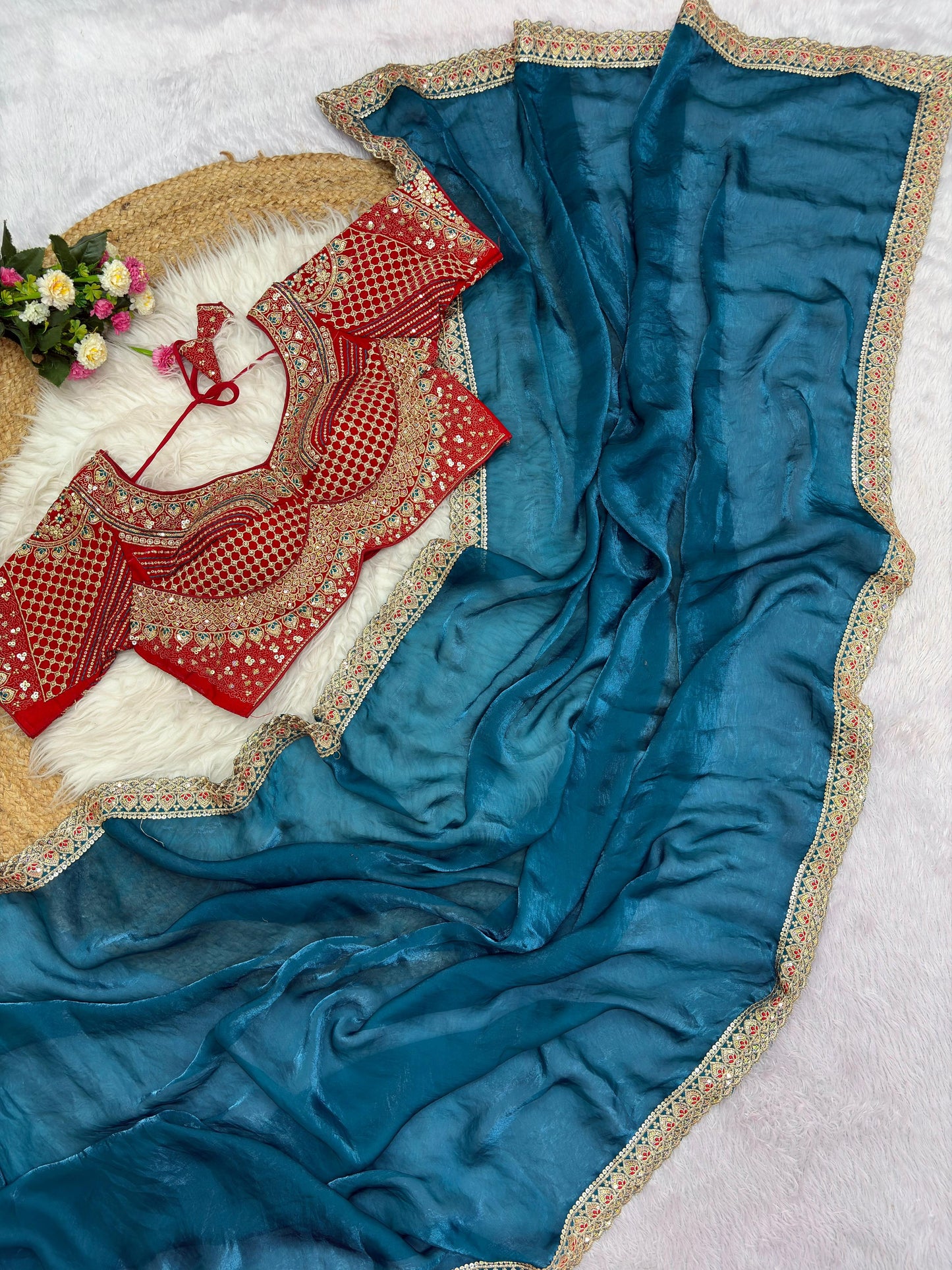 Heavy Embroidery, 3mm Sequin Border & Stylish Net Pattern Blouse
