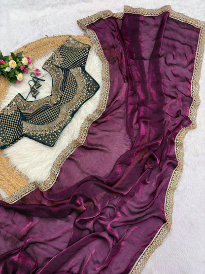 Heavy Embroidery, 3mm Sequin Border & Stylish Net Pattern Blouse