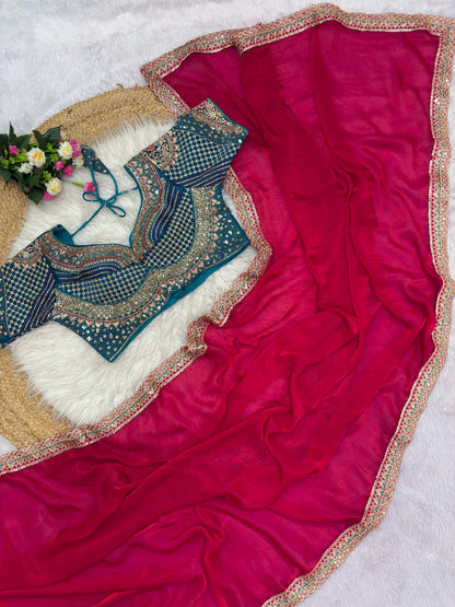 Heavy Embroidery, 3mm Sequin Border & Stylish Net Pattern Blouse