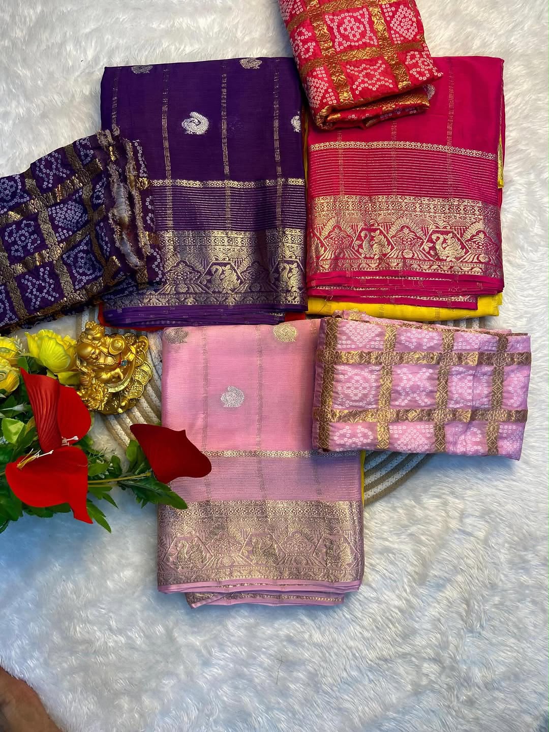 Premium Pure Chinon Saree with Matching Dyeing Chinon Blouse