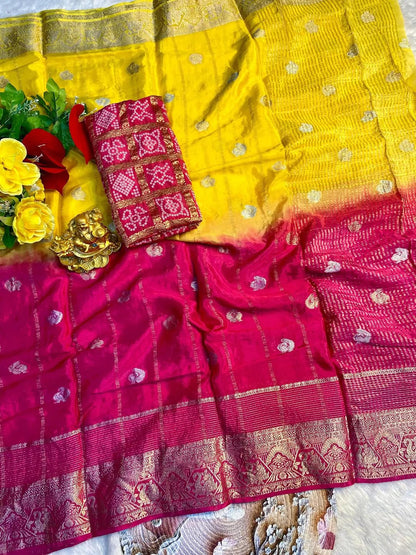 Premium Pure Chinon Saree with Matching Dyeing Chinon Blouse