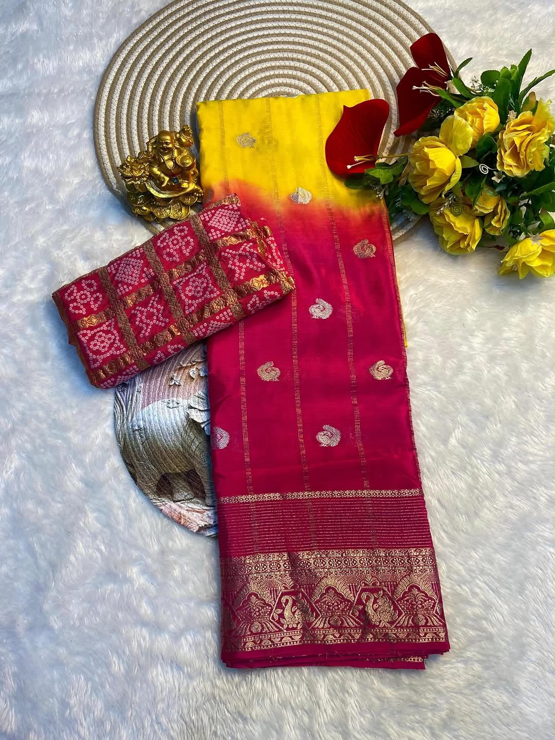 Premium Pure Chinon Saree with Matching Dyeing Chinon Blouse
