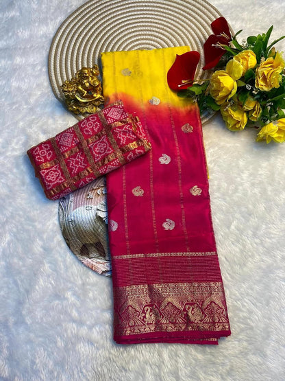 Premium Pure Chinon Saree with Matching Dyeing Chinon Blouse