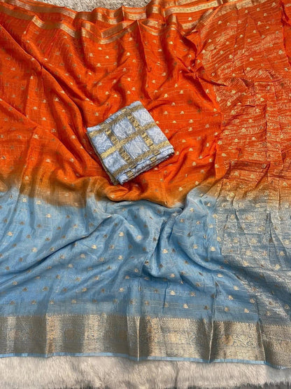 Premium Pure Chinon Saree with Dyeing Pure Chinon Blouse