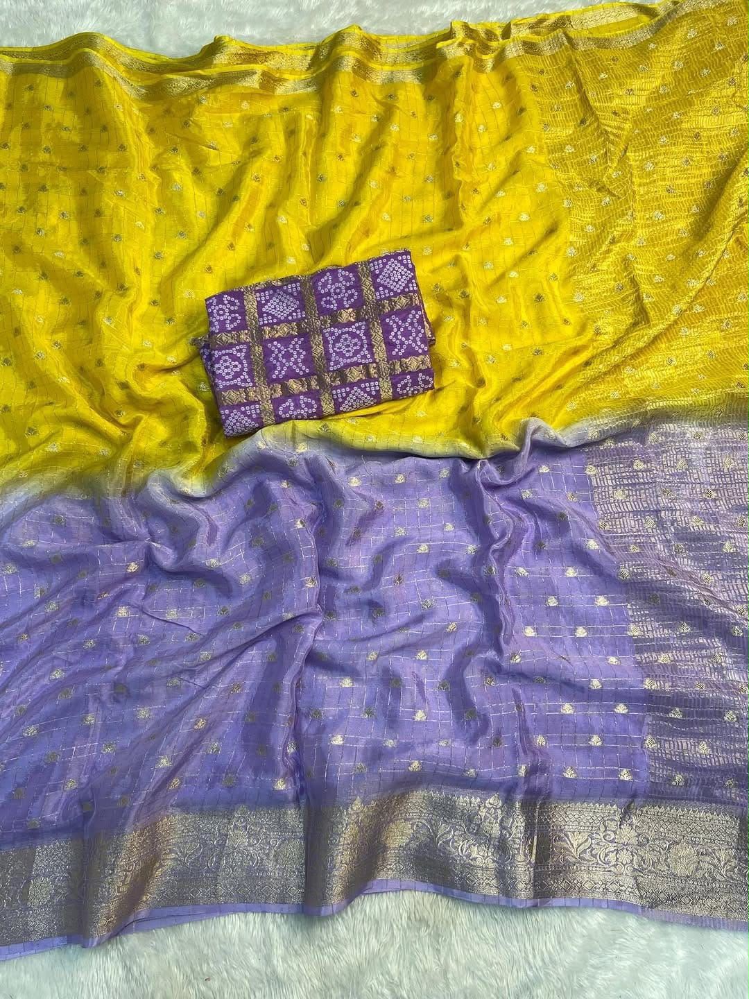 Premium Pure Chinon Saree with Dyeing Pure Chinon Blouse