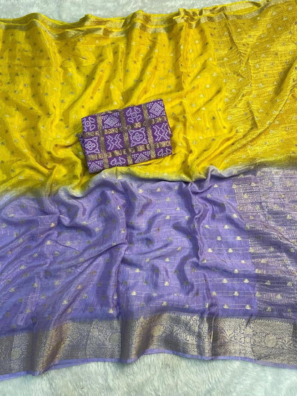 Premium Pure Chinon Saree with Dyeing Pure Chinon Blouse