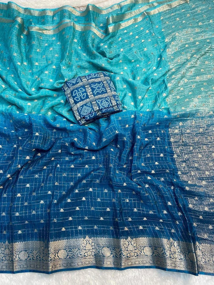 Premium Pure Chinon Saree with Dyeing Pure Chinon Blouse