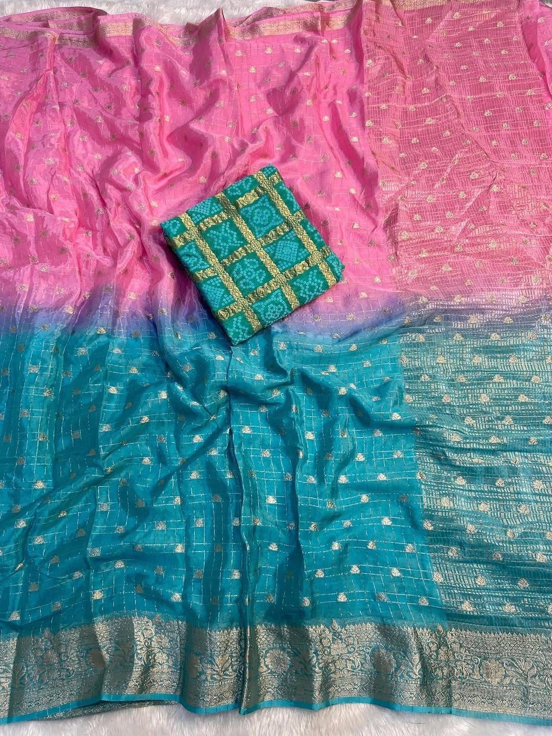 Premium Pure Chinon Saree with Dyeing Pure Chinon Blouse
