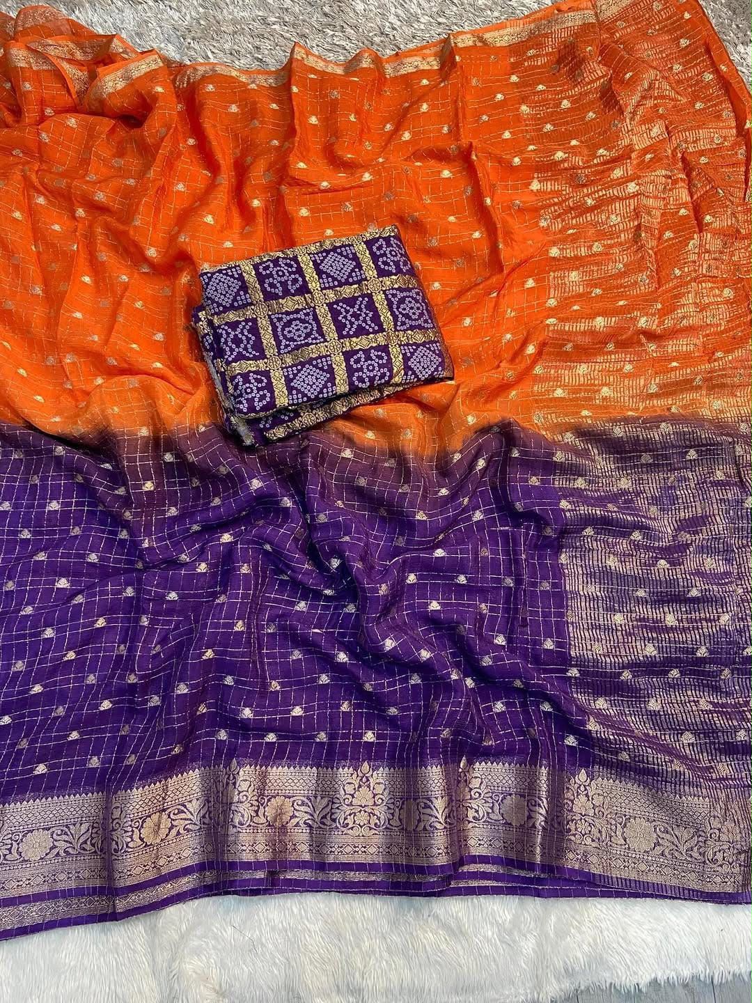 Premium Pure Chinon Saree with Dyeing Pure Chinon Blouse