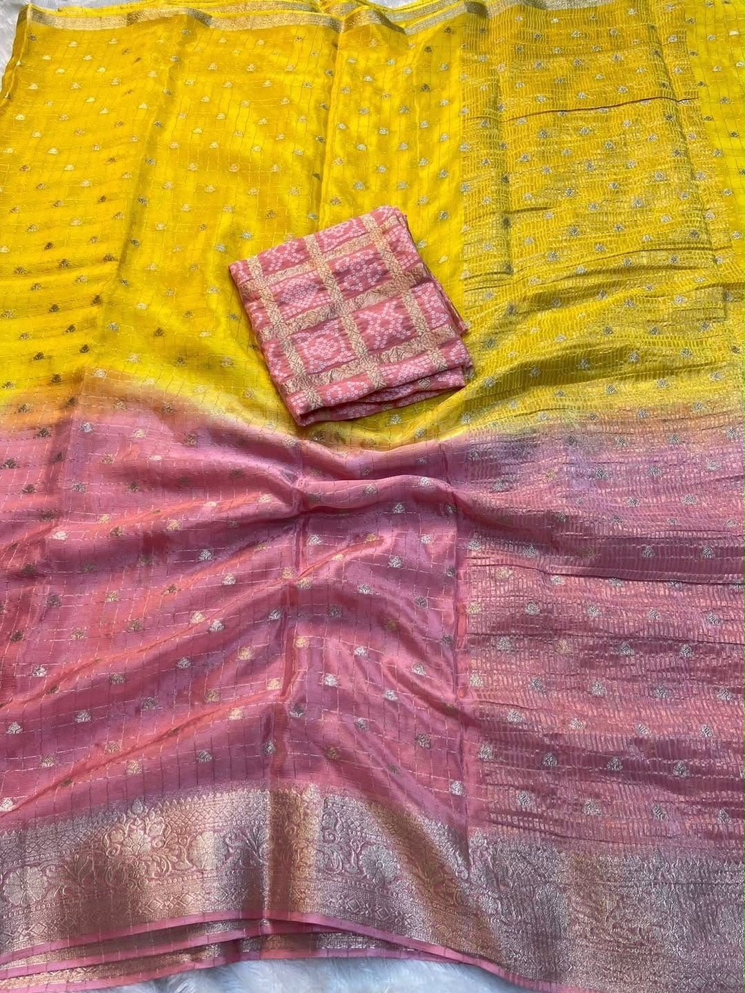 Premium Pure Chinon Saree with Dyeing Pure Chinon Blouse
