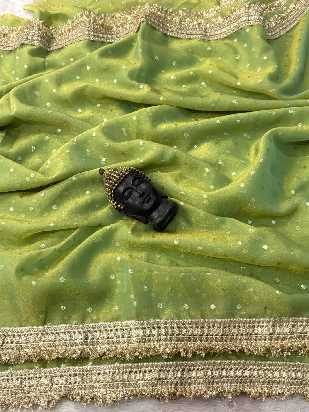 Premium Moss Butti Satin Dual Shade Saree with Multi Embroidery Work