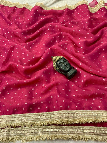 Premium Moss Butti Satin Dual Shade Saree with Multi Embroidery Work