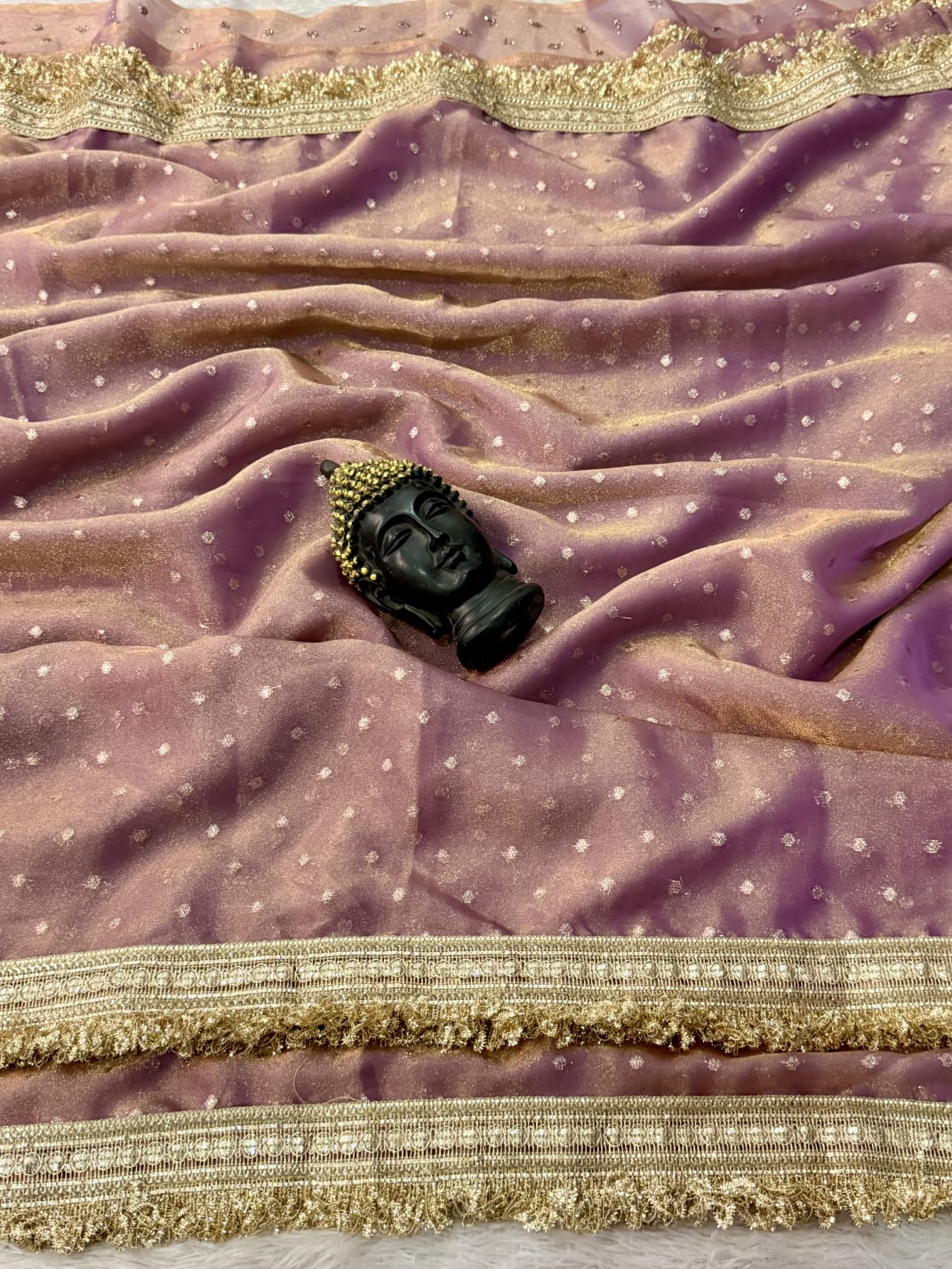 Premium Moss Butti Satin Dual Shade Saree with Multi Embroidery Work