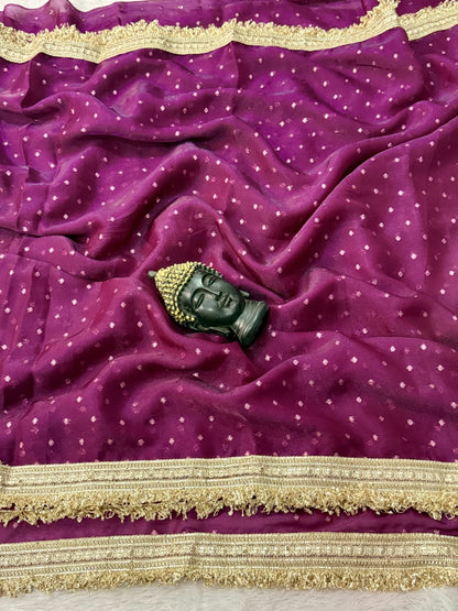 Premium Moss Butti Satin Dual Shade Saree with Multi Embroidery Work