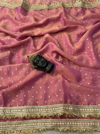 Premium Moss Butti Satin Dual Shade Saree with Multi Embroidery Work