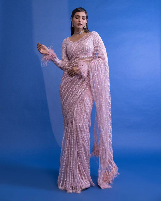 Heavy Mono Butterfly Net Saree with 5mm Sequins Embroidery Work