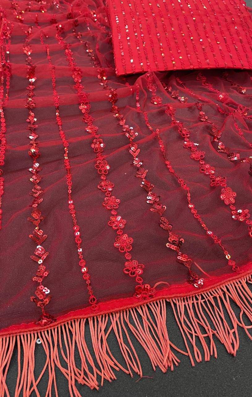 Heavy Mono Butterfly Net Saree with 5mm Sequins Embroidery Work