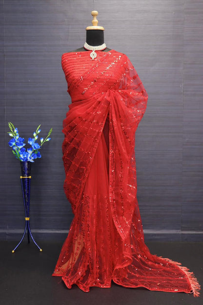Heavy Mono Butterfly Net Saree with 5mm Sequins Embroidery Work