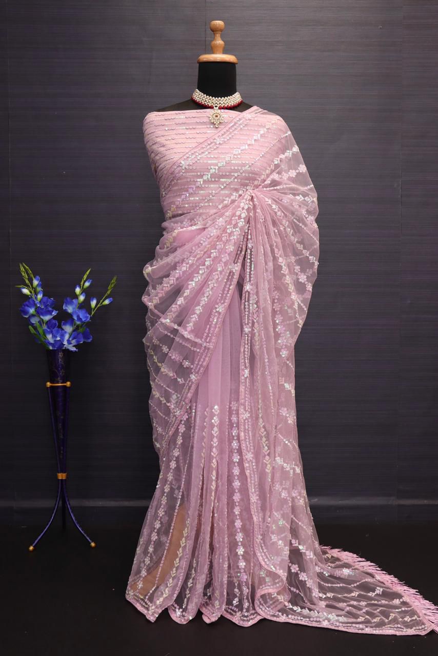 Heavy Mono Butterfly Net Saree with 5mm Sequins Embroidery Work