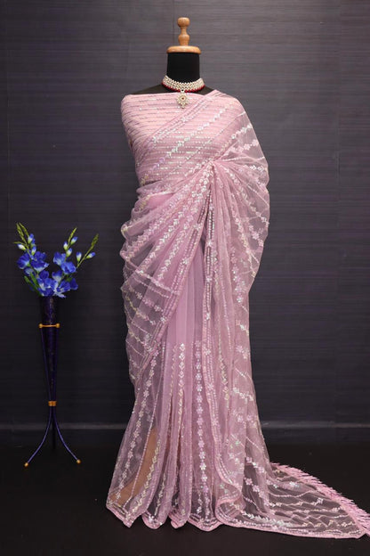Heavy Mono Butterfly Net Saree with 5mm Sequins Embroidery Work