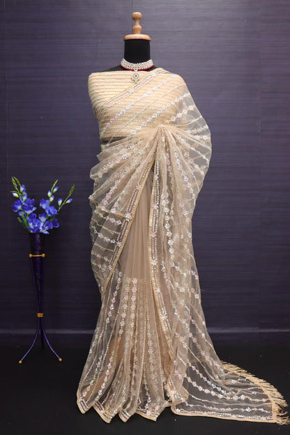 Heavy Mono Butterfly Net Saree with 5mm Sequins Embroidery Work