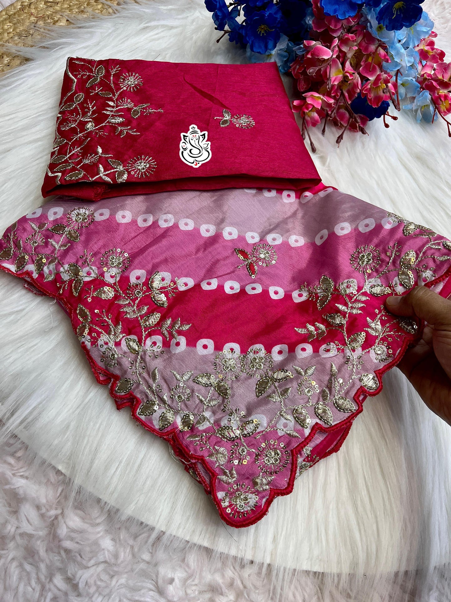 Designer Digital Print Chinon Silk Saree with Cutwork Border