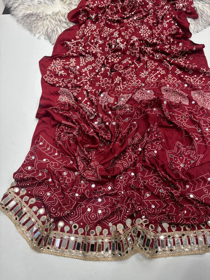 Premium Pure Satin Silk Saree with Real Mirror Work & Rich Pallu