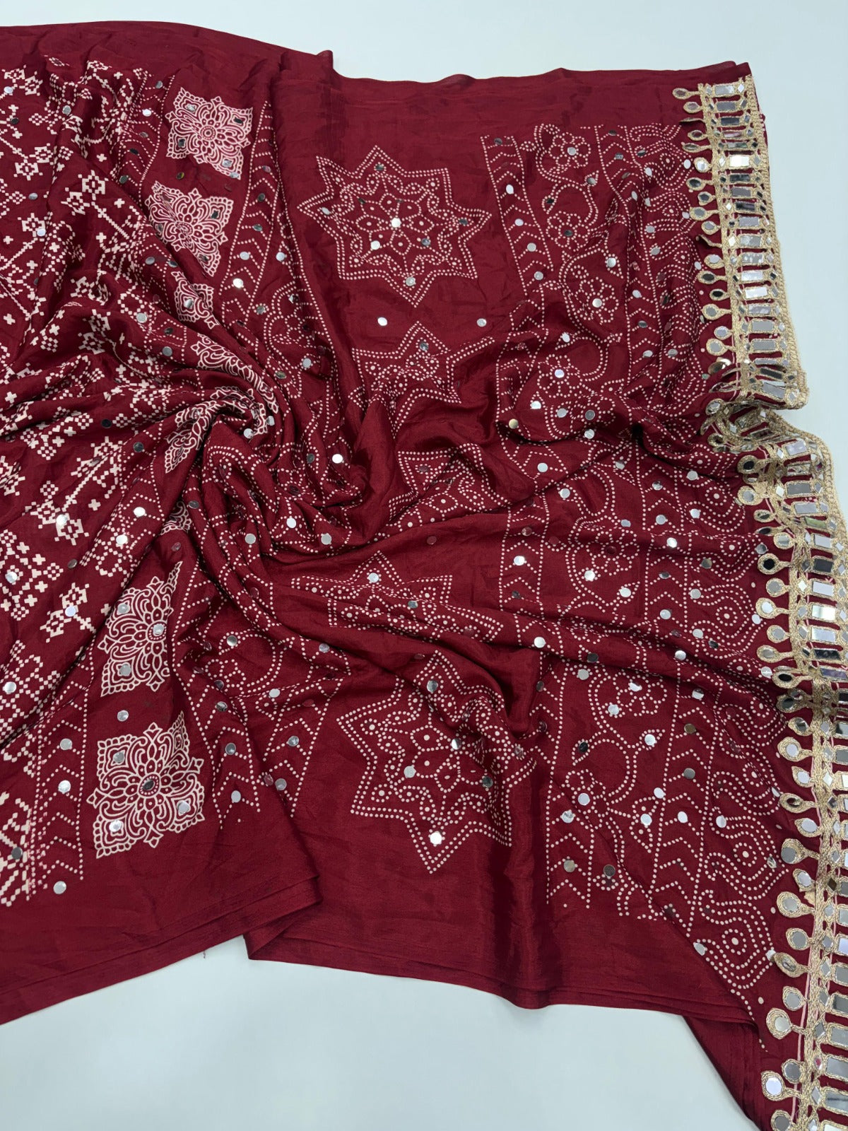 Premium Pure Satin Silk Saree with Real Mirror Work & Rich Pallu